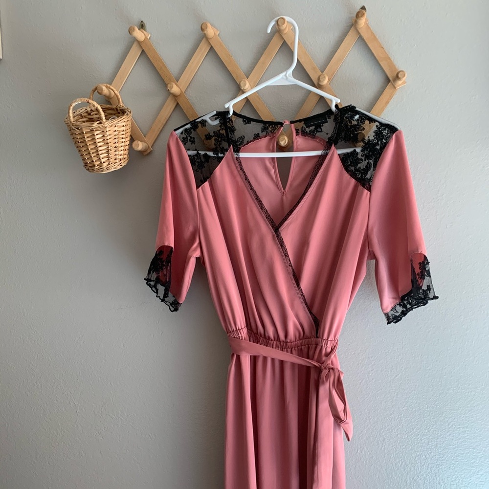 Who What Wear Pink and Black Lace Dress